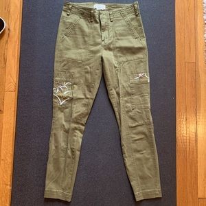 Anthropologie High Waist Green Pants w/ detailing